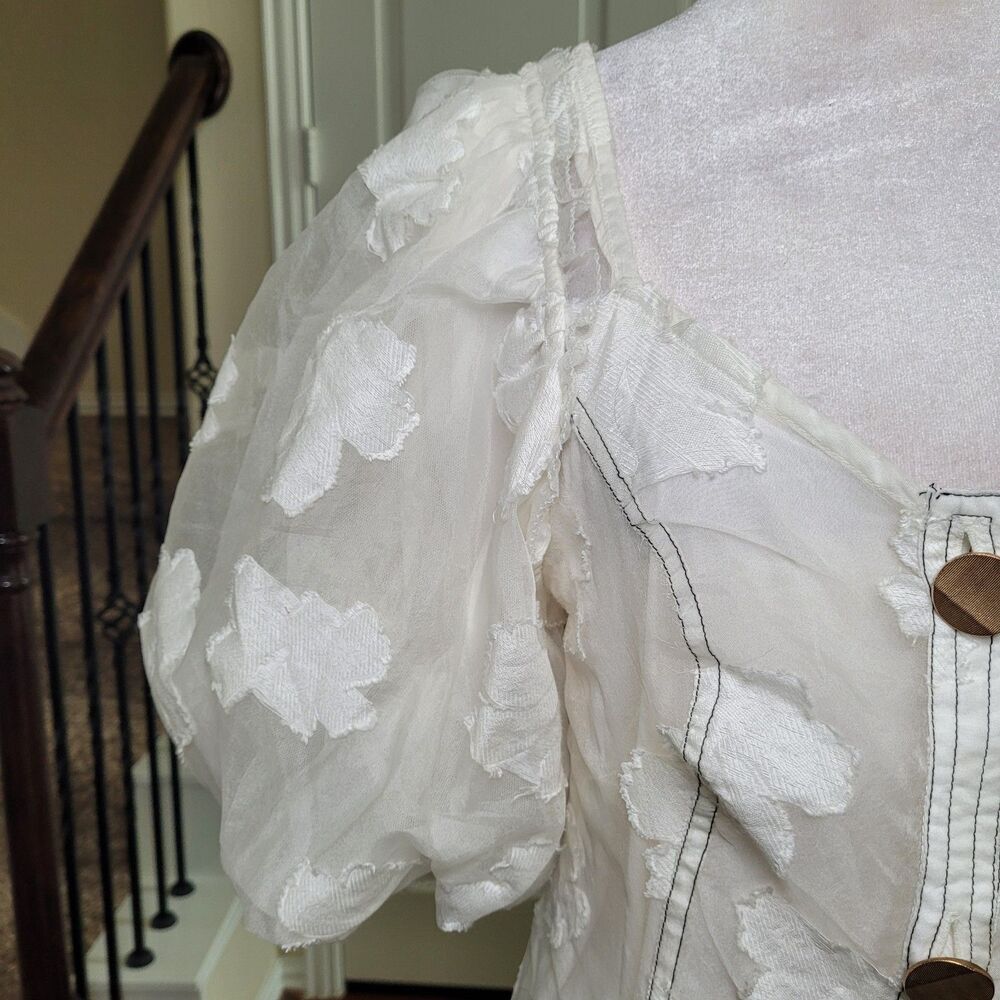 Anthropologie Let Me Be Midi Dress White Women S Puff Sleeve Bridal Graduation - Picture 16 of 17